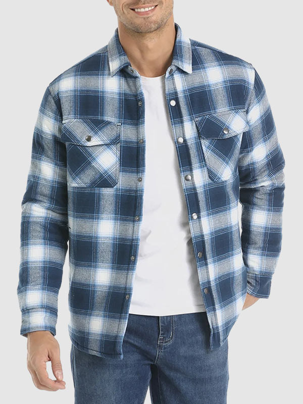 Men's plaid quilted thickened lapel warm shirt jacket