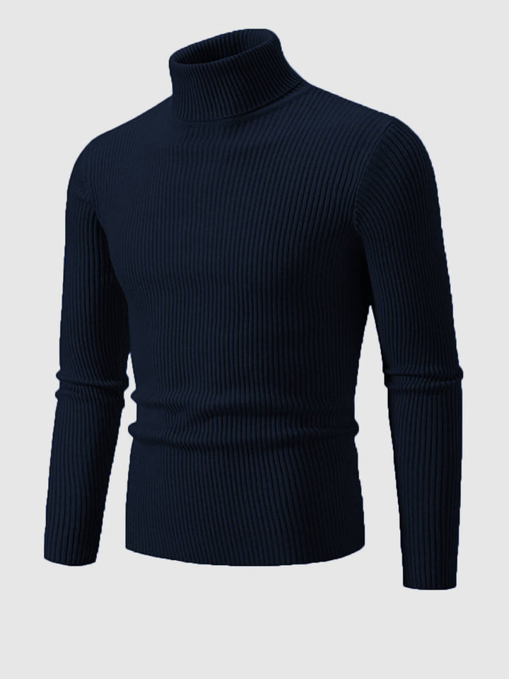 Men's Solid Color Striped Textured Turtleneck Sweater