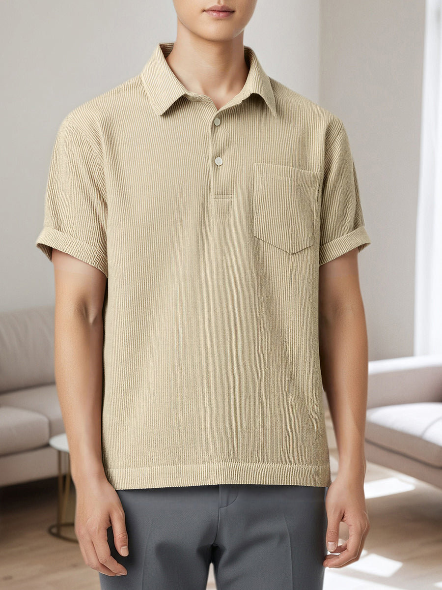 MENS HALF BUTTON CORDUROY LONG SLEEVES SHIRT