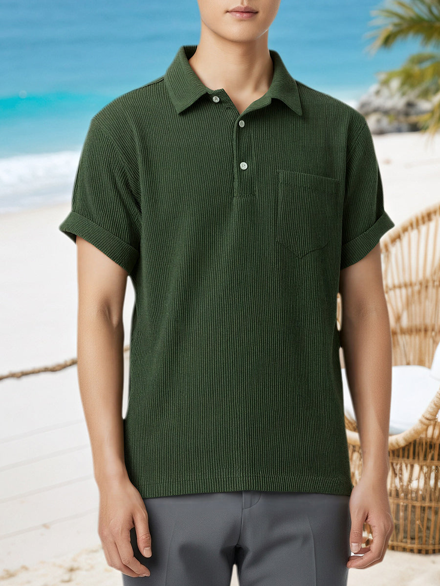 MENS HALF BUTTON CORDUROY LONG SLEEVES SHIRT