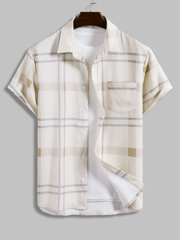 Men's retro textured plaid pocket short-sleeved shirt