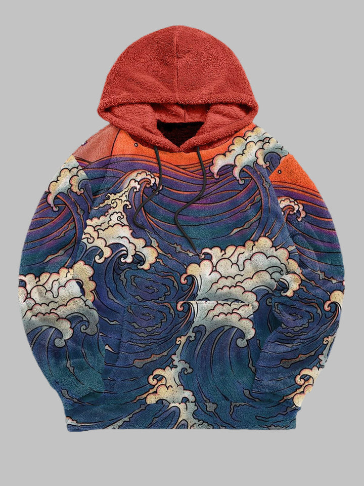 Men's Wave Print Fleece Hoodie