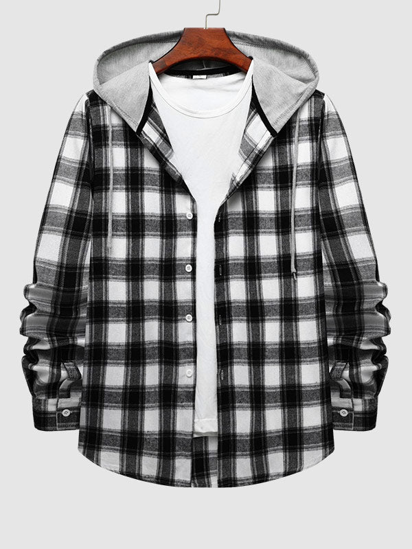 Men's Classic Thin Plaid Hooded Jacket