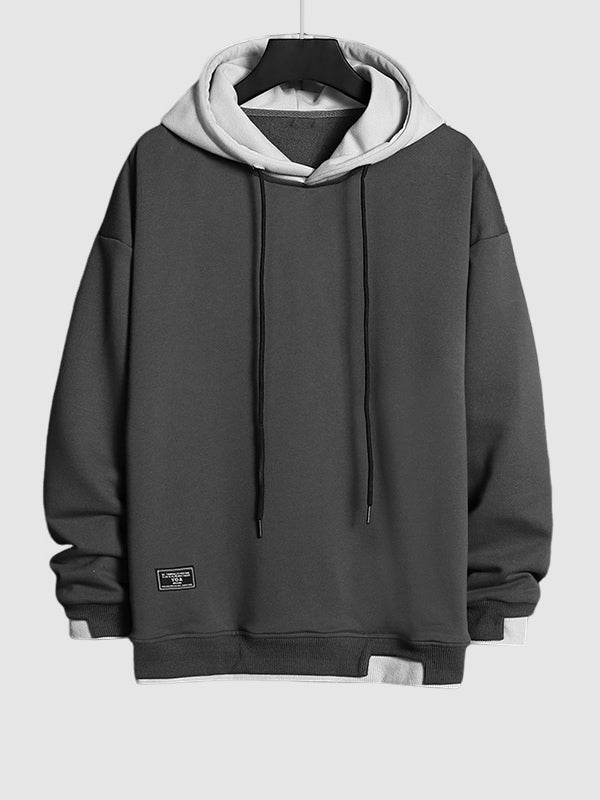 Men's fake Two-Piece Spliced Drawstring Hoodie