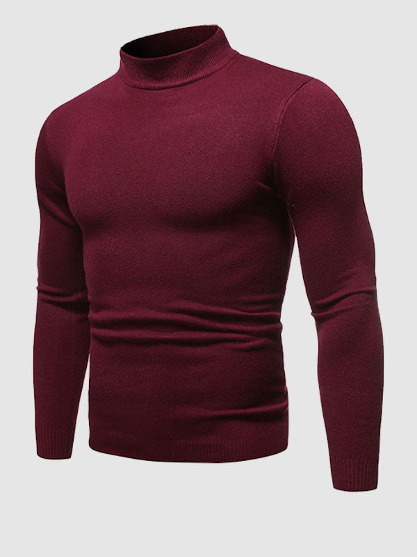 Men's Basic Solid Turtleneck Sweater red