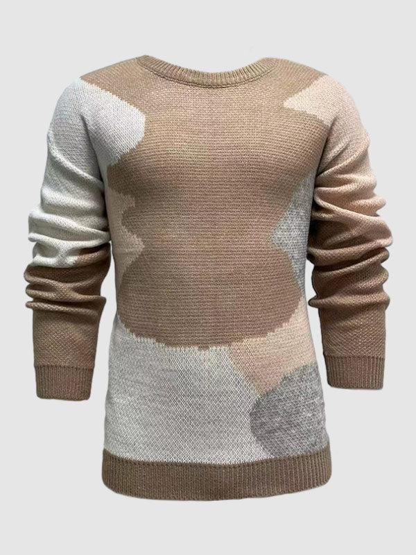 Men's Contrast Color Casual Jacquard Pullover Thick Knit Sweater