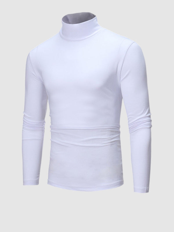 Men's Turtleneck Solid Color Lightweight Skin-Friendly Basic Pullover T-Shirt