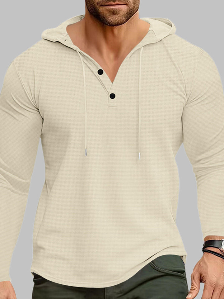 Men's waffle Henry hooded long-sleeved shirts