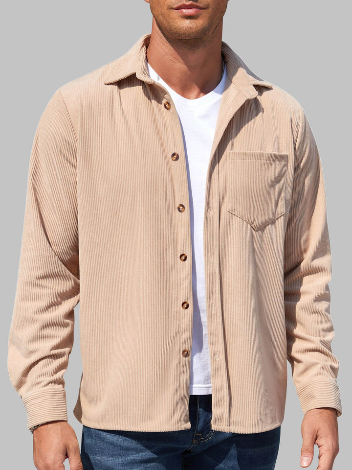 Men's corduroy button-down casual slim fit long sleeve