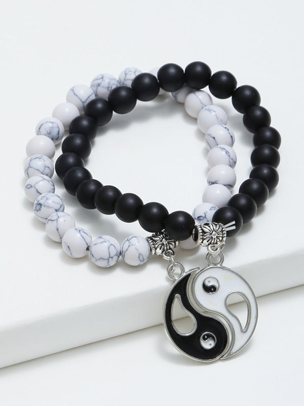 White and black Couple Matte Beaded 2 pcs/Set Bracelet