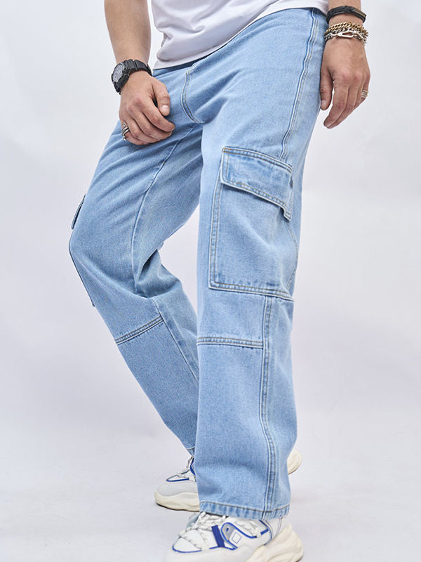 Men's Casual Streetwear Zippered Flap Pocket Jeans