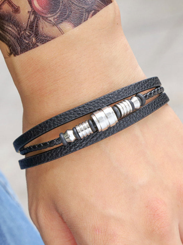 Men's Braided detail layered bracelet