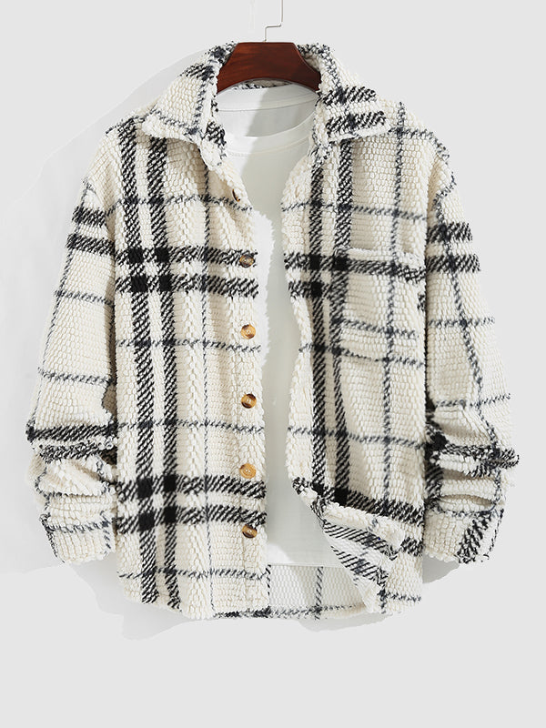 Men's Vintage Plaid Fleece Lapel Jacket