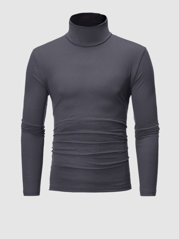 Men's Turtleneck Solid Color Lightweight Skin-Friendly Basic Pullover T-Shirt