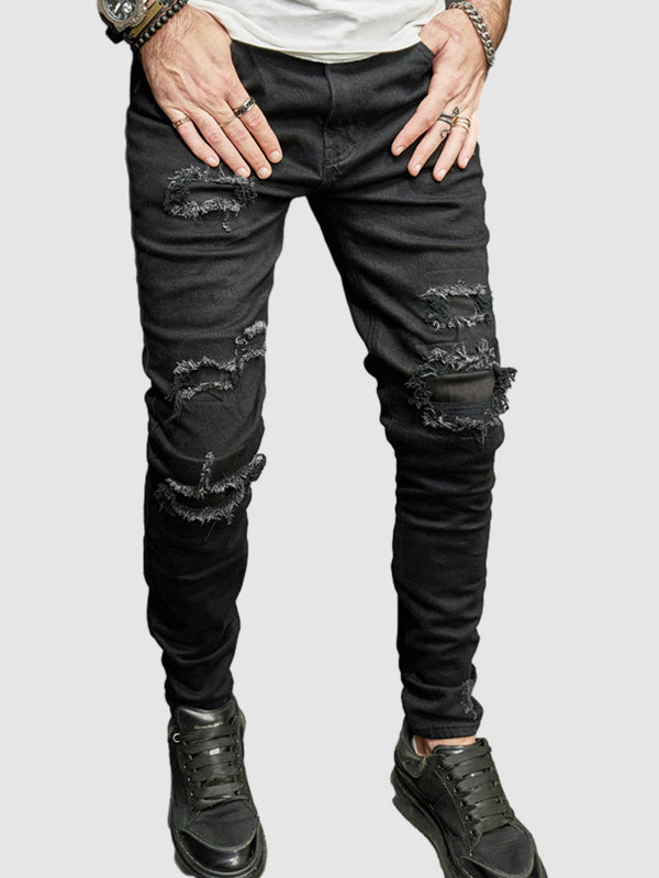 Men's Faded Color Distressed Denim Jeans