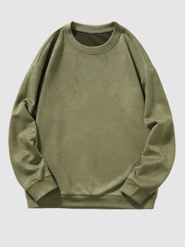 Men's Soft Suede Casual Pullover Shirt off green