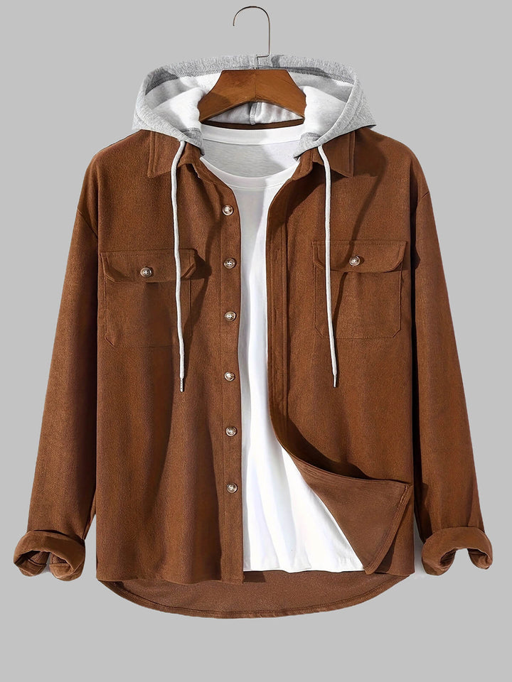 Men's Double Pocket Button Hooded Jacket