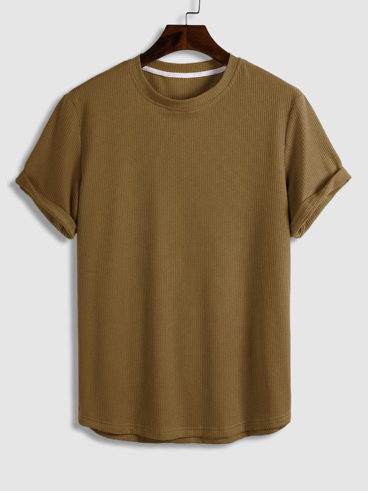 Men's Solid Color Waffle Round Neck Short Sleeve T-Shirt