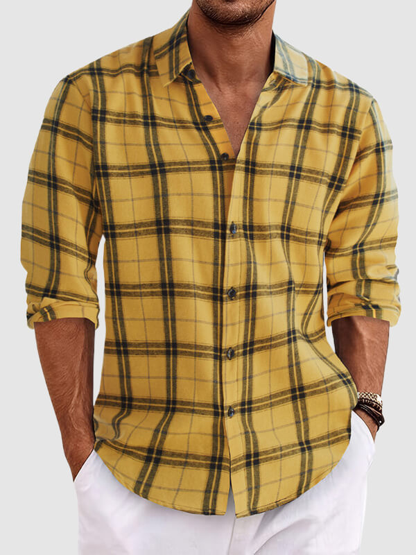 Men's Plaid Loose Fit Casual Long Sleeve Shirt