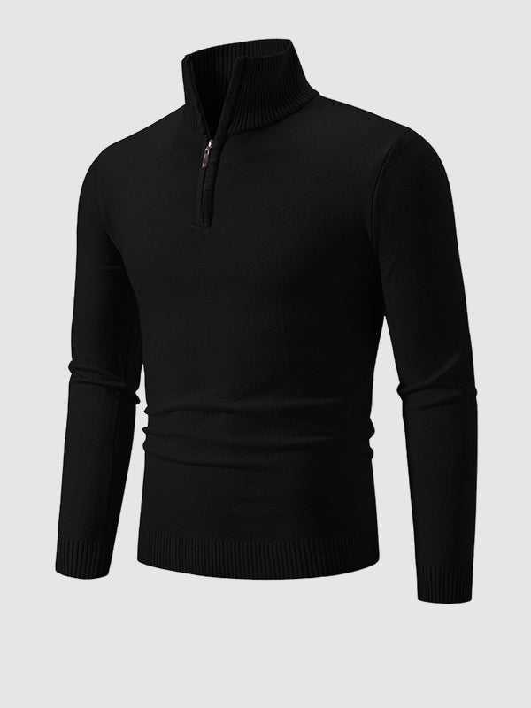 Men's Solid Color Quarter-Zip Collar Sweater