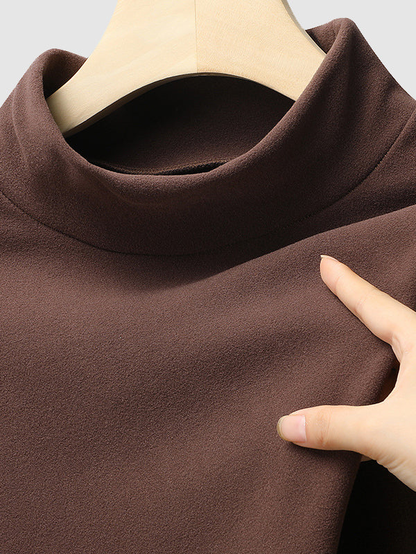 Men's Solid Color Cashmere Half Turtle Neck Round Neck Long Sleeve T-Shirt