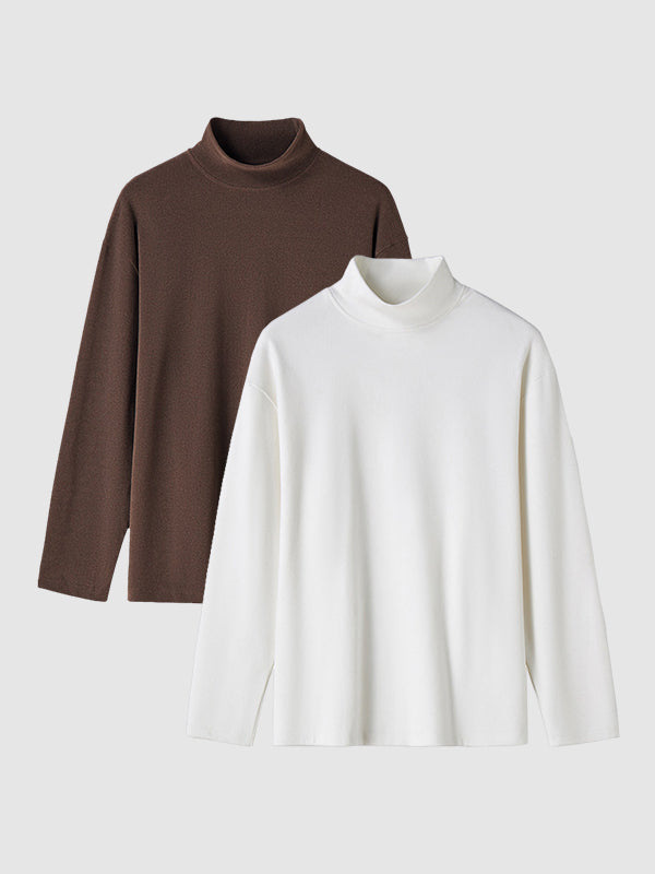 Men's solid color velvet half turtleneck Foundation T-shirt two-piece set