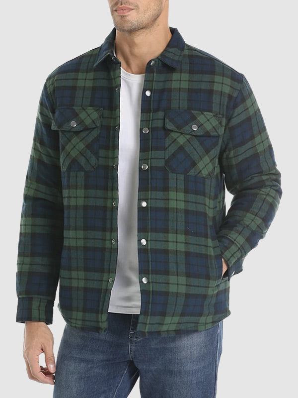 Men's plaid quilted thickened lapel warm shirt jacket