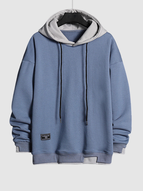 Men's fake Two-Piece Spliced Drawstring Hoodie