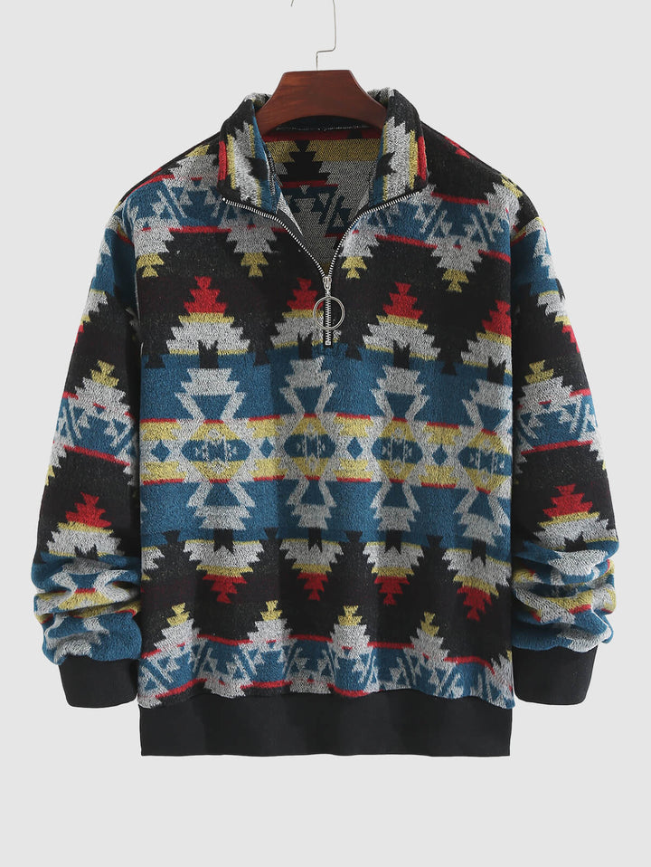 Men's Aztec Vintage Fleece Stand Collar Sweatshirt