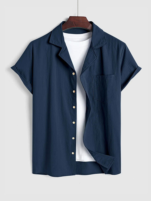 Men's casual textured Cuban collar short-sleeved shirt