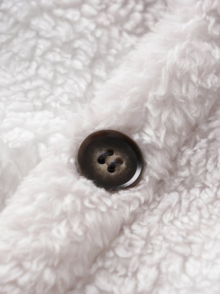 Men's Classic Plaid  Fluffy Faux Fur Single Pocket Button Lapel Jacket