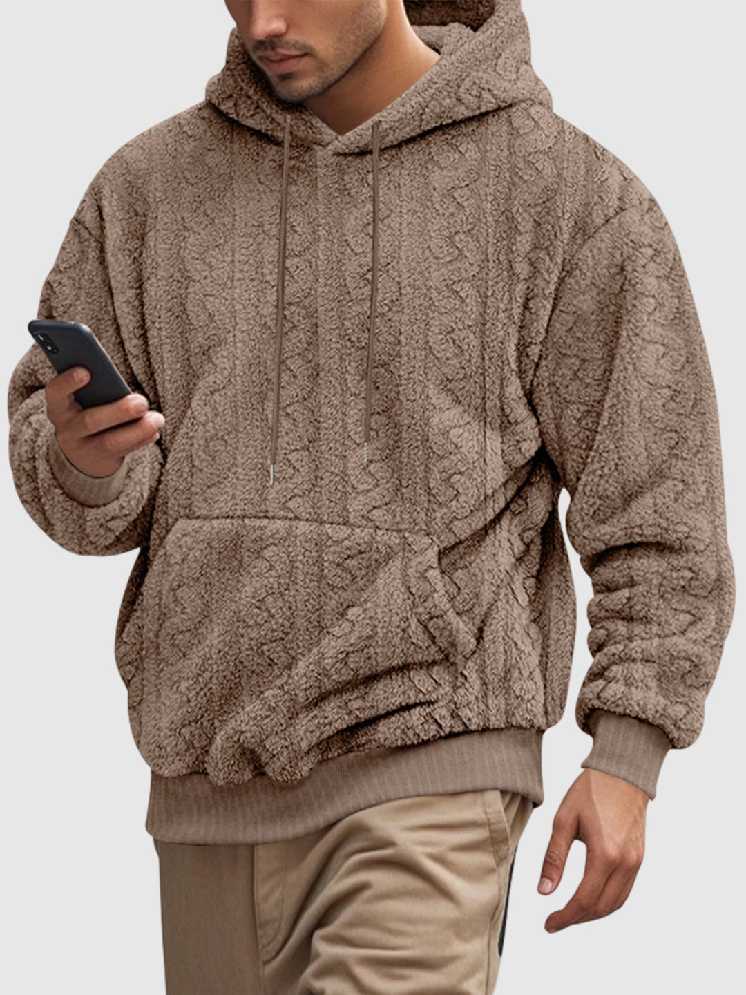 Men's Hooded Jacquard Teddy Fleece Sports Casual Sweatshirt