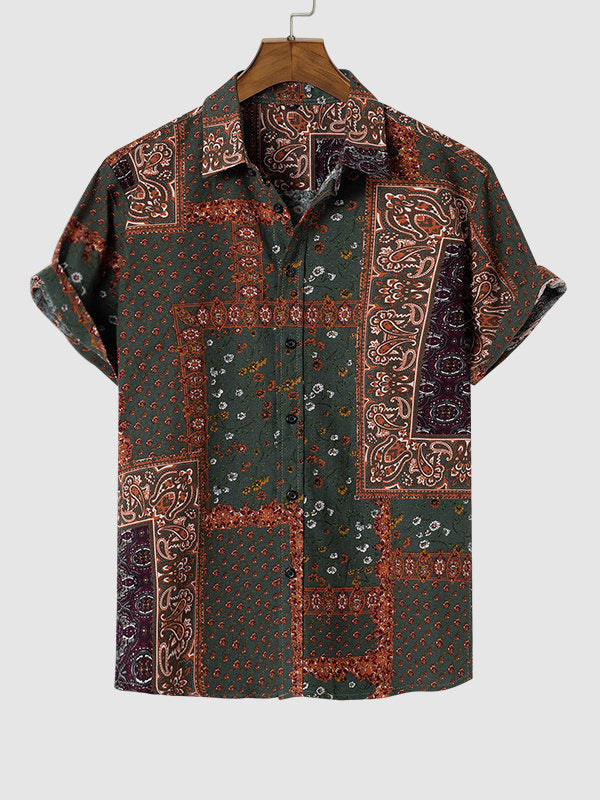 Men's Vintage Ethnic Style Cotton Linen Short Sleeve Shirt