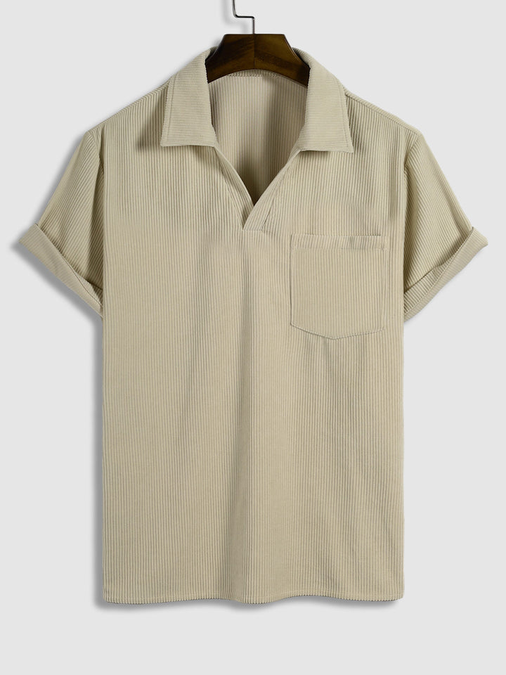 Men's Corduroy Single Pocket Casual V-Neck POLO