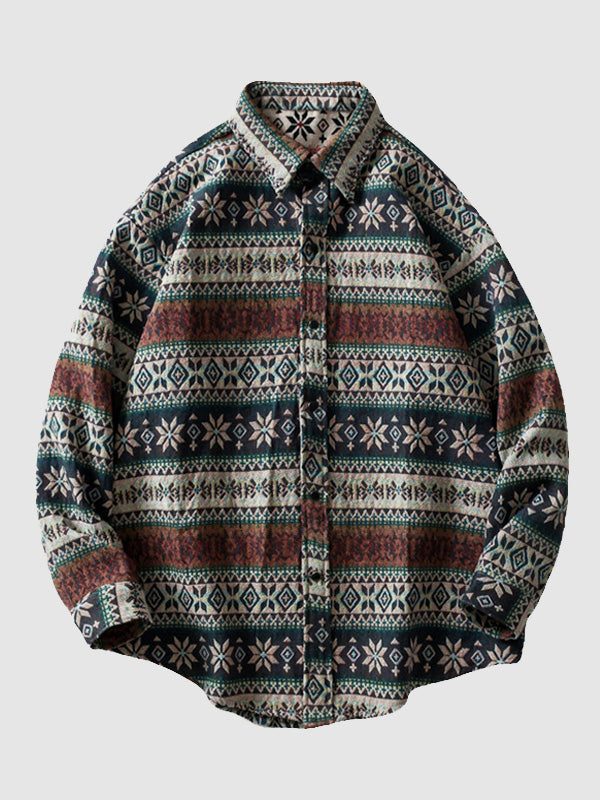 Men's Western Geometric Ethnic Vintage Blend Wool Shirt Jacket