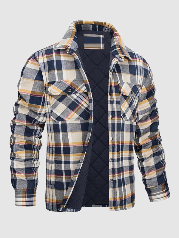 Men's plaid quilted thickened lapel warm shirt jacket