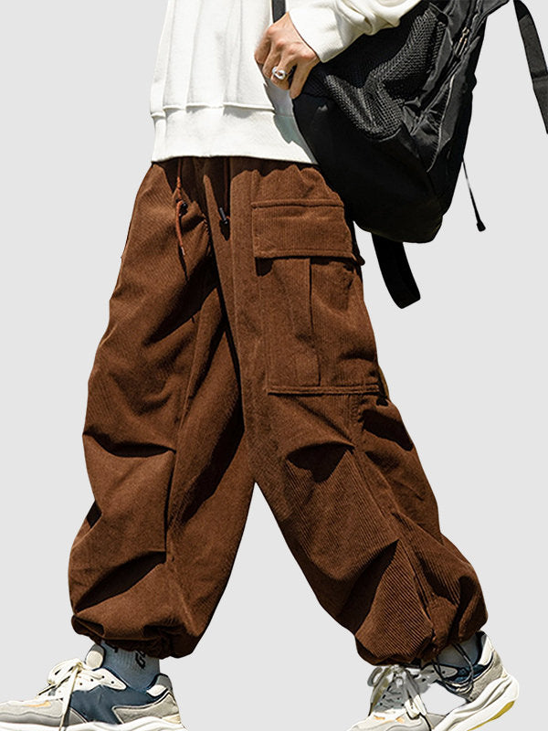 Men's Casual Corduroy Cargo Pants Brown