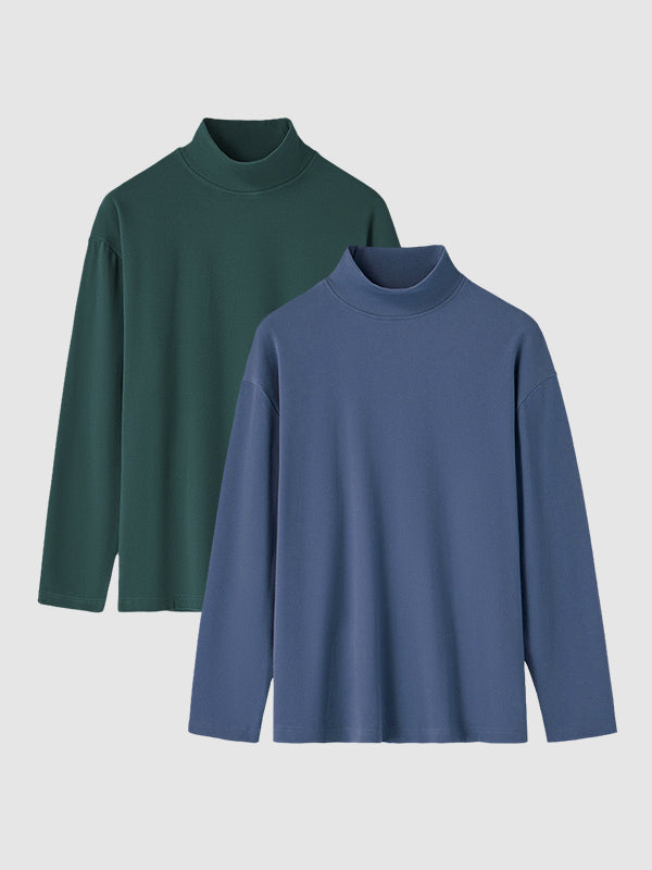 Men's solid color velvet half turtleneck Foundation T-shirt two-piece set