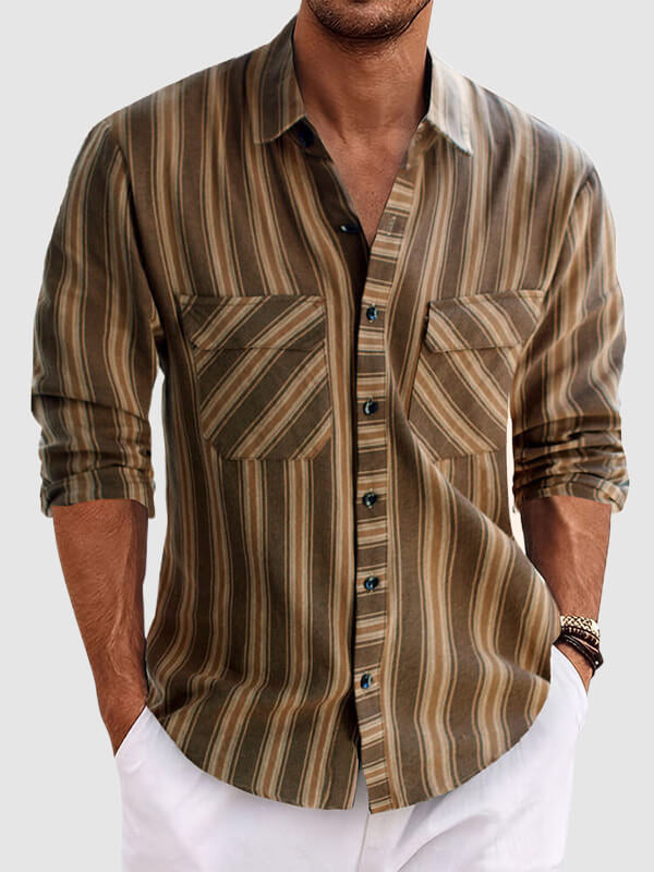 Men's Vintage Corduroy Striped Long Sleeve Shirt