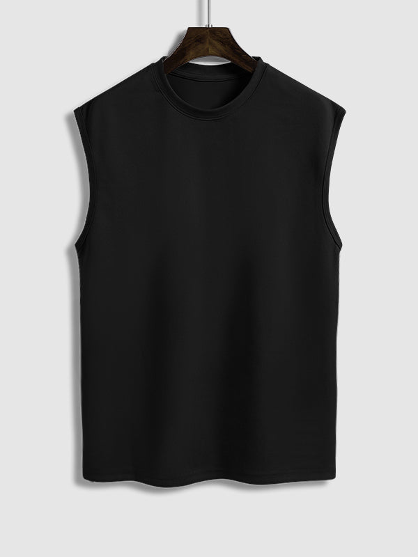 Men's Solid Color Suede Sleeveless Round Neck T-shirt