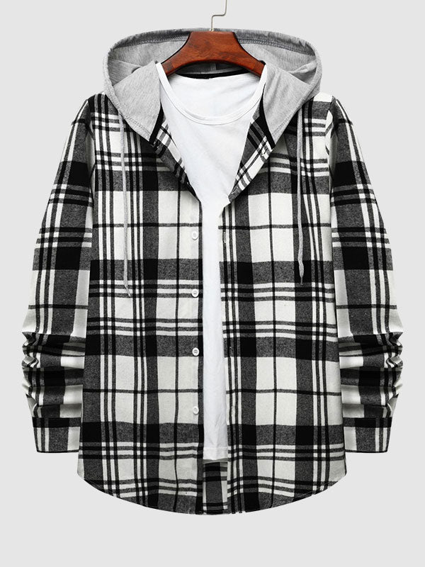 Men's casual plaid thin hooded jacket