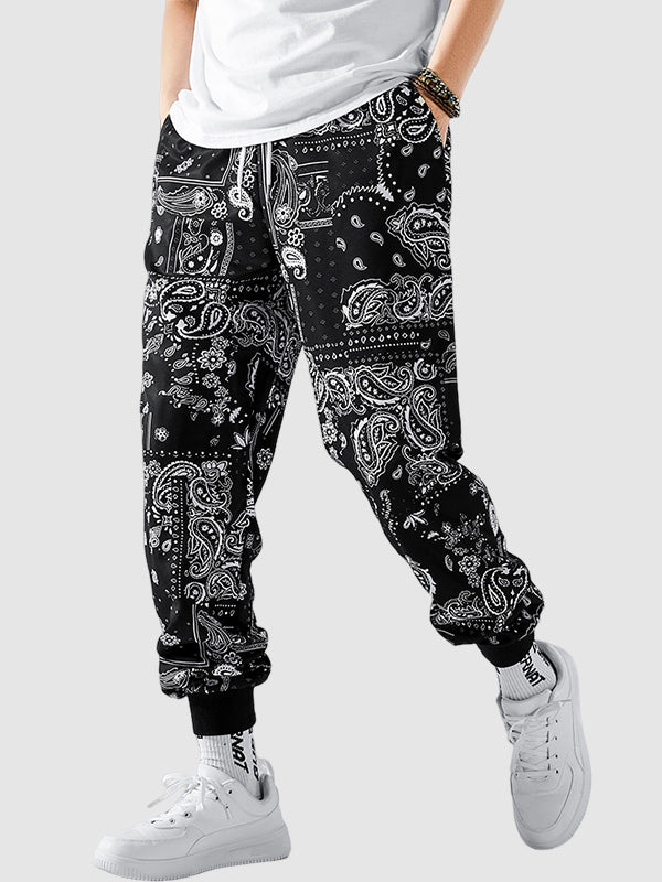 Men's Printed Pattern Elastic Waist Drawstring Casual Pants