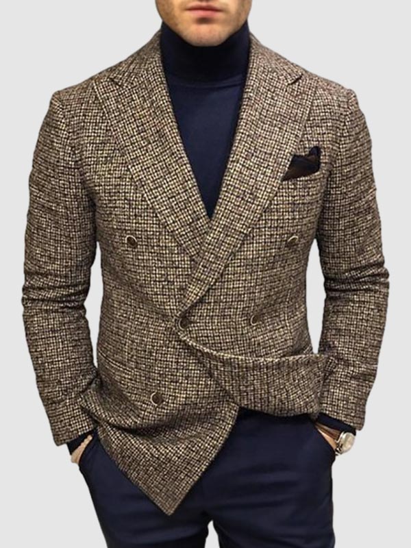 Men's Plaid Wool Blend Casual  Button Blazer