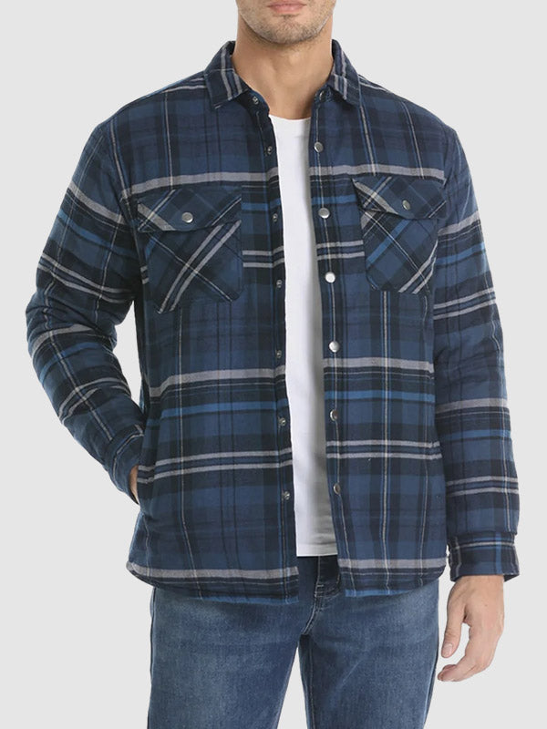 Men's plaid quilted thickened lapel warm shirt jacket