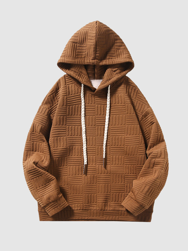 Men's Geometric Texture Loose Fit Hoodie coffee