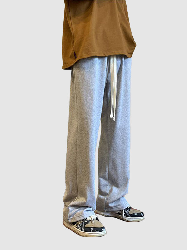 Men's solid color wide leg drawstring casual sweatpants