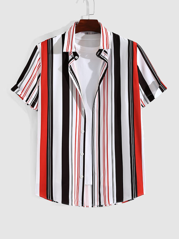 Men's Colorful Striped Print Casual Resort Style Short Sleeve Shirt