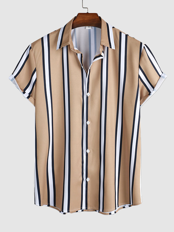 Men's Striped Print Button Casual Short Sleeve Shirt