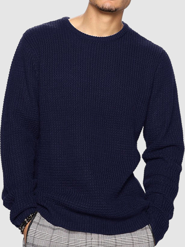 Men's solid color loose fit  knitted crew neck sweater