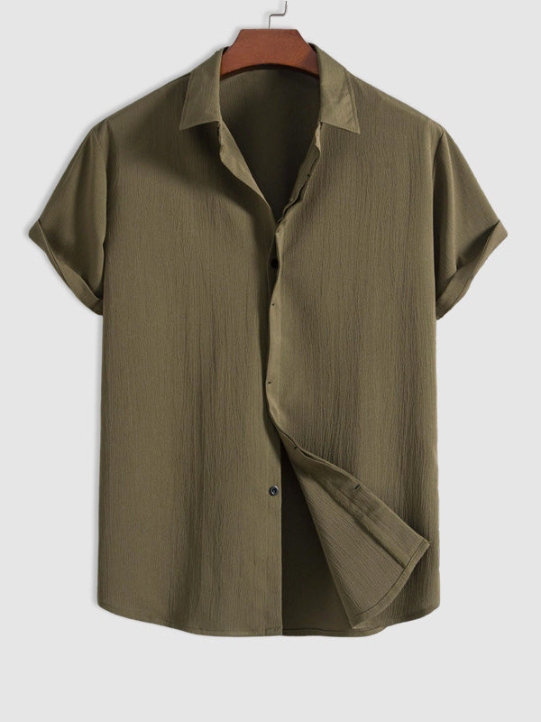 Men's Cotton Linen Lapel Short Sleeve Shirt